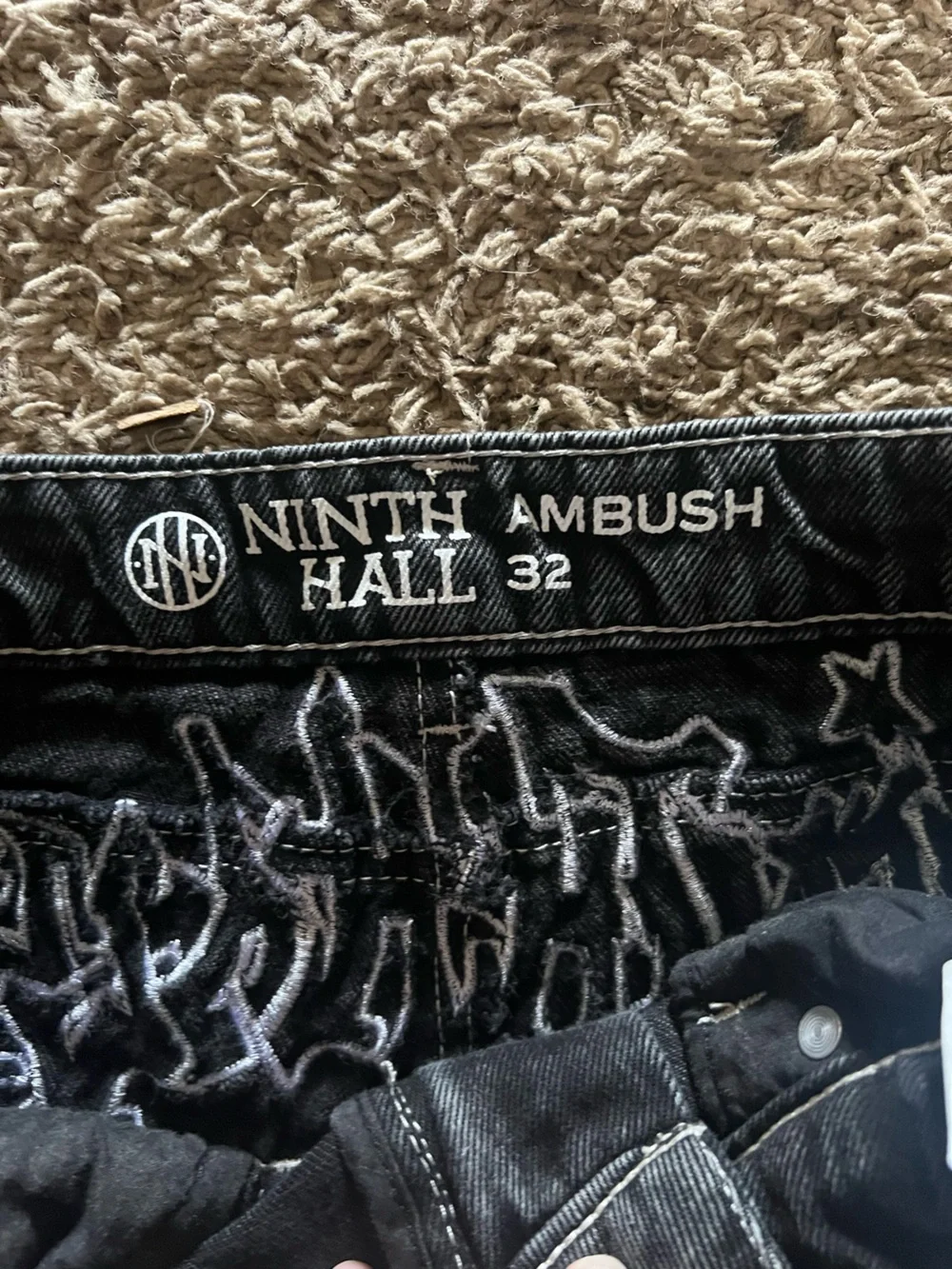 Black Embroidered Denim Jeans with Eagle and Snake Pockets